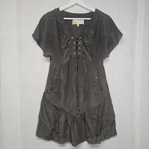 Leifsdottir Brown Silk Tiered Babydoll Dress